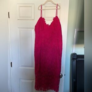 Hot pink lace Bardot dress